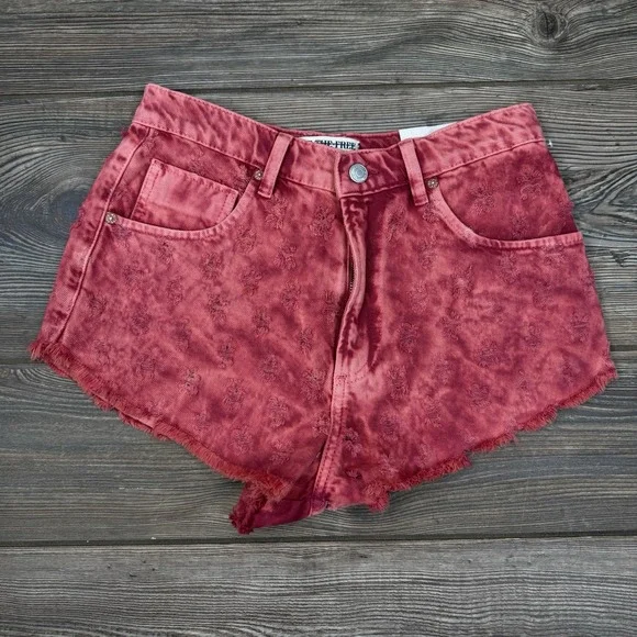 Free People Mixed Emotions Hi Lo Shorts High Rise Size 25 Dragonfruit Sorbet NWT - Picture 3 of 12